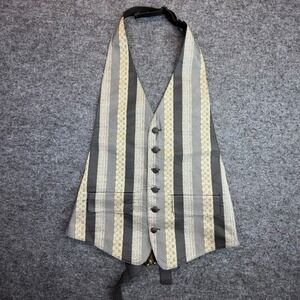 Vtg Mel Howard Tuxedo Vest Mens One Size Black Gold Striped Backless Waistcoat